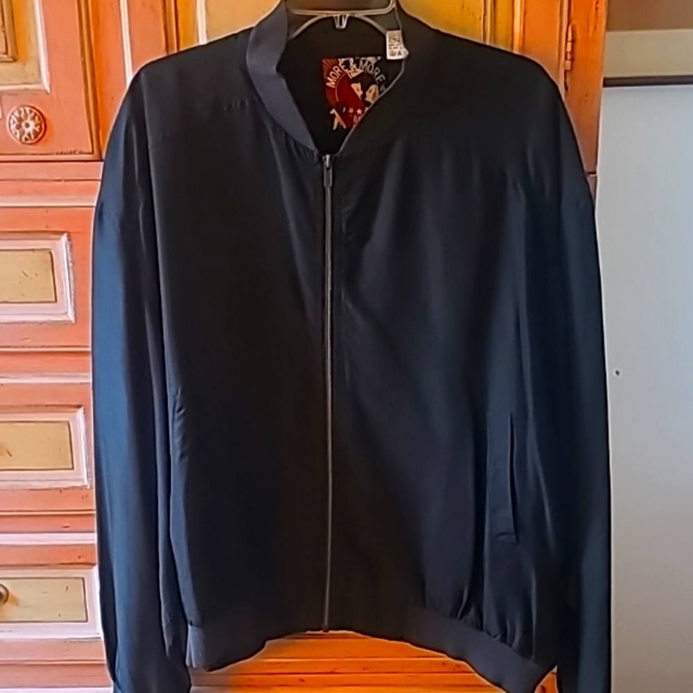 Vintage Men's Large 100% Silk Black Bomber
